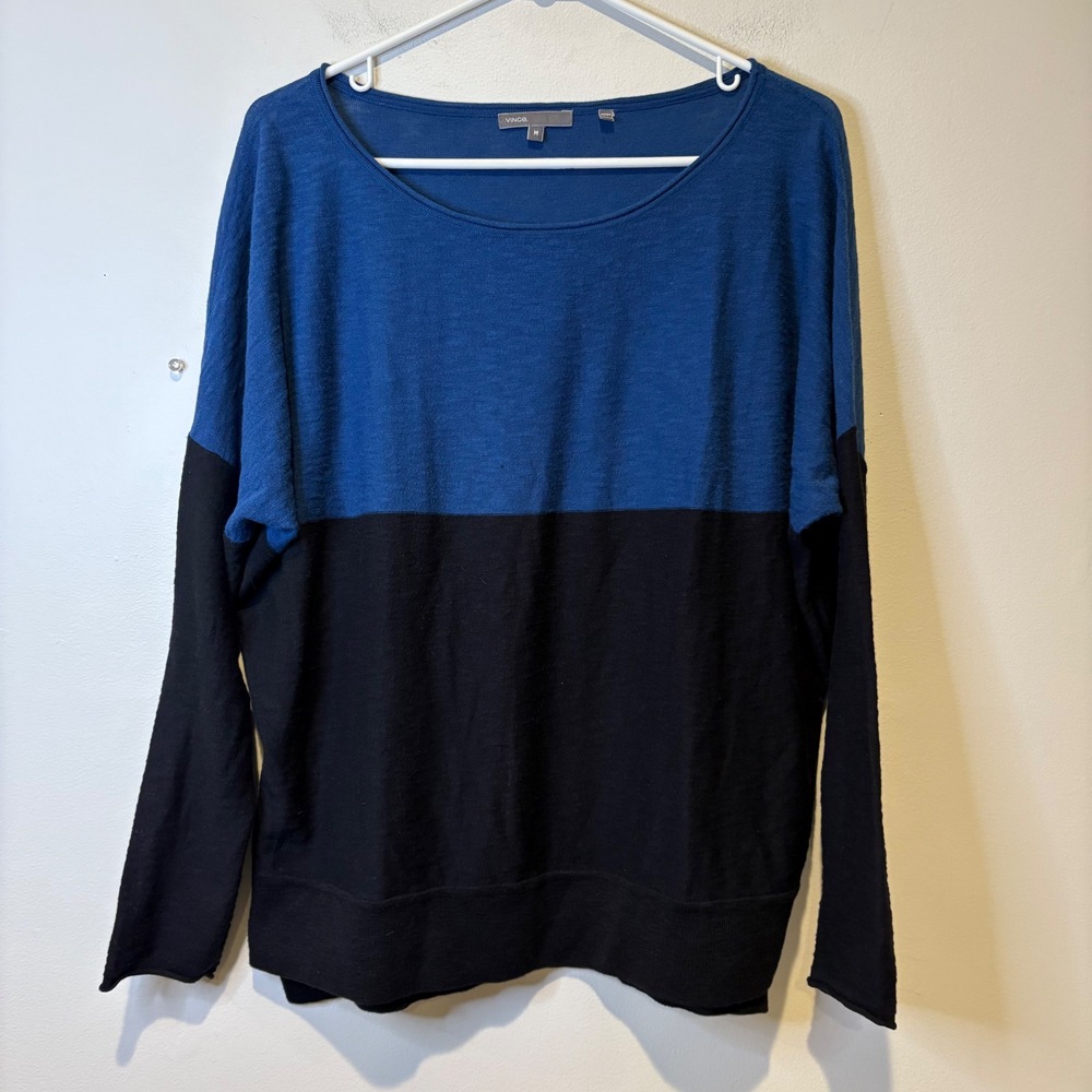 Vince Colorblock Long Sleeve 100% Cotton Sweater Top Blue Black Women's Size M